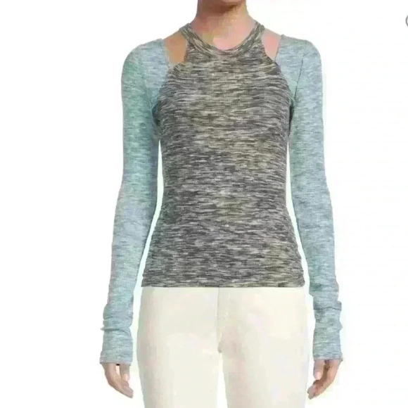 We The Free Heathered Gray and Teal Long Sleeve Tank - Picture 1 of 6